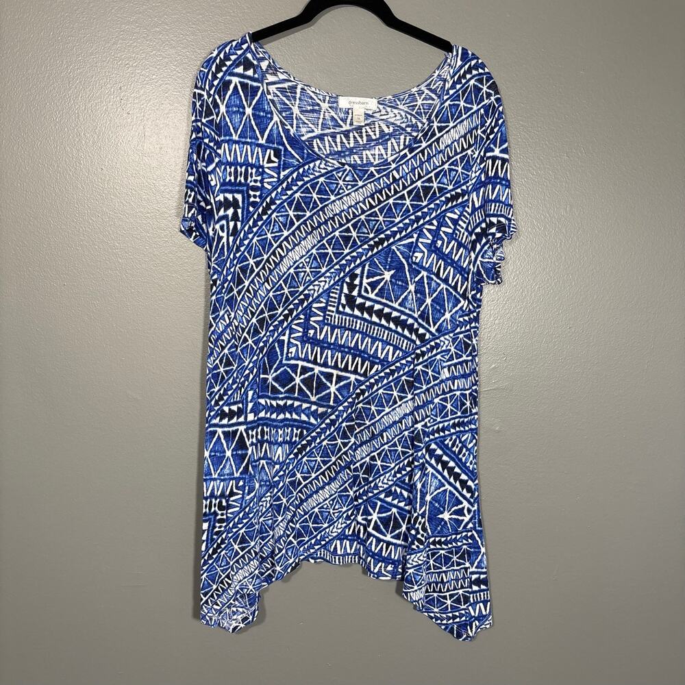 Dressbarn Blue Tie Dye Batik Boho Casual Vacation Top - 1X - Women's Plus Size